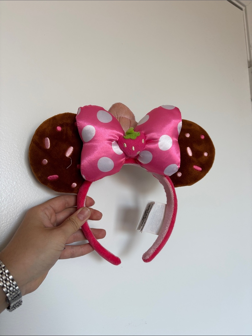 Kids Pink Polka Dot Strawberry Bow Plush Headband